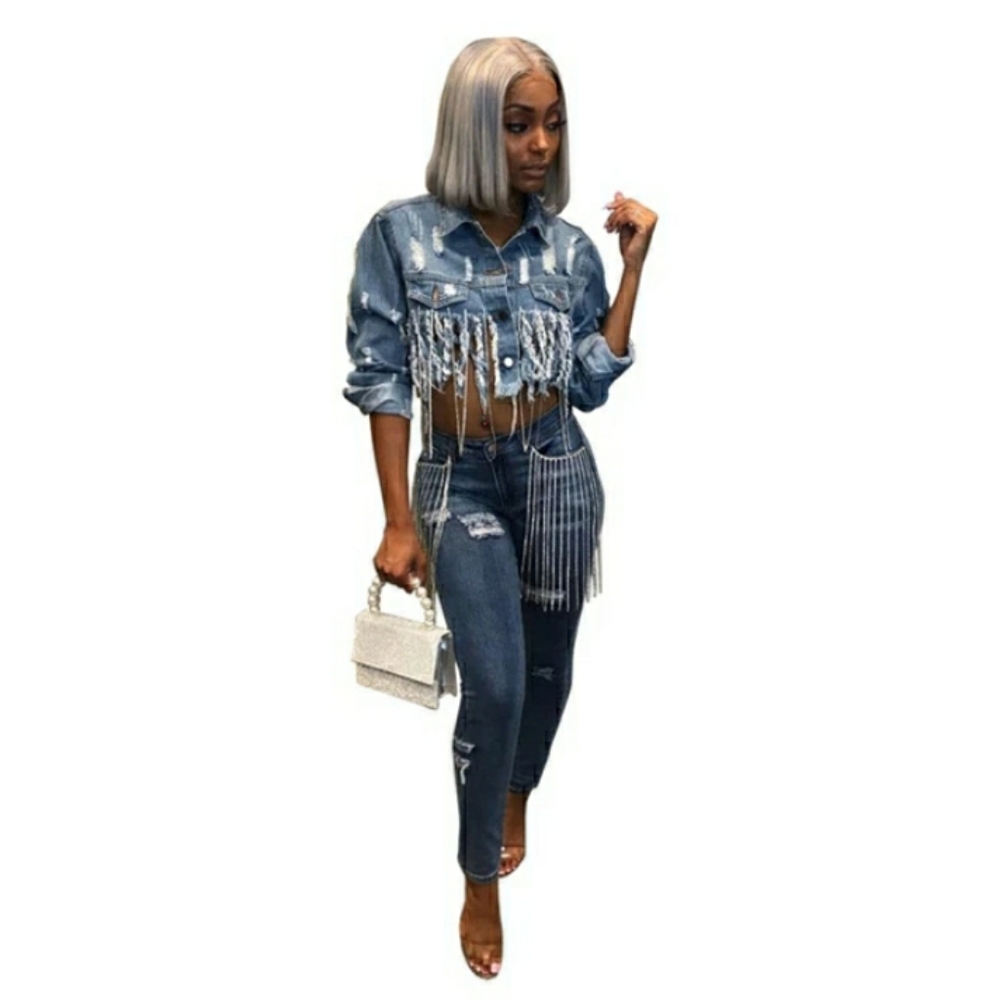 Cropped Denim Jacket with BLING - Picture 1 of 3